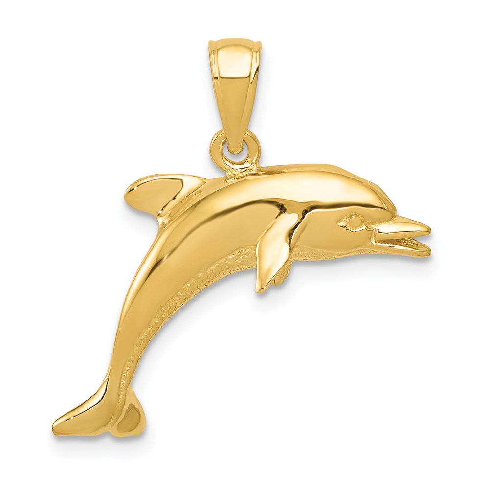 14k Yellow Gold Jumping Dolphin Nautical Sea Life Necklace Charm Pendant, Unisex